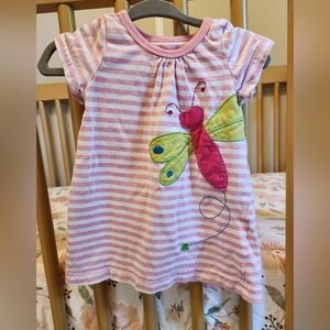 ❤️ 3/$15! Charming Pink Striped Kids Tee with Butterfly Embroidery
